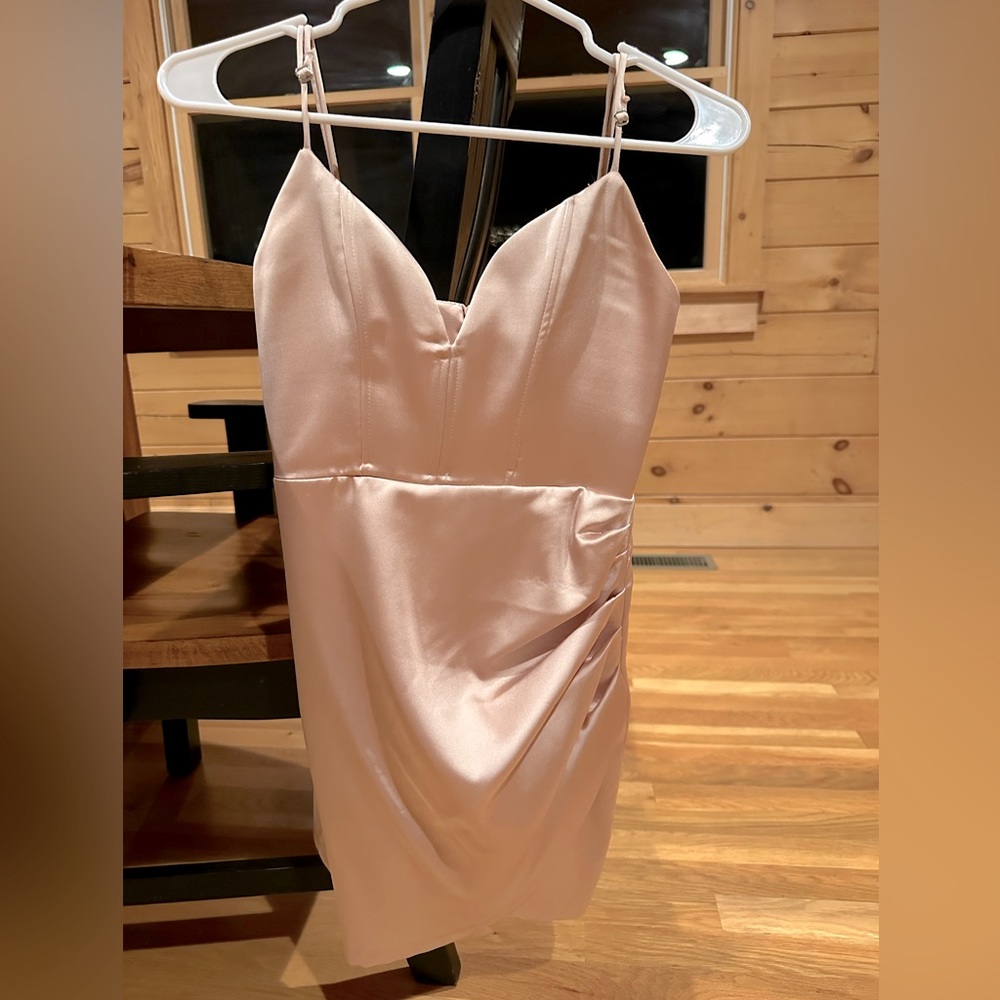 Zara NWOT light pink satin cocktail dress in size XS